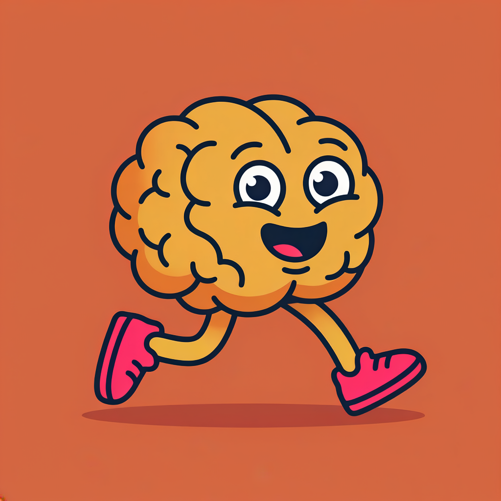 MemoJog app icon — a running, jogging brain character